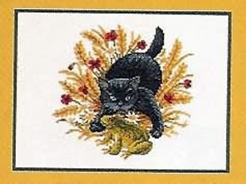 Схема вышивания крестом - Котёнок с лягушкой